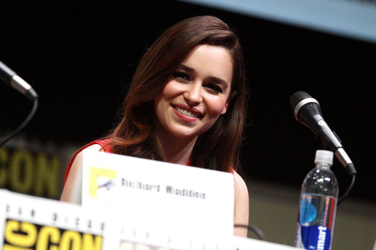 emilia clarke speaking at the 2013 san diego comic con international a few weeks after her second brain surgery. please attribute to gage skidmore if used elsewhere